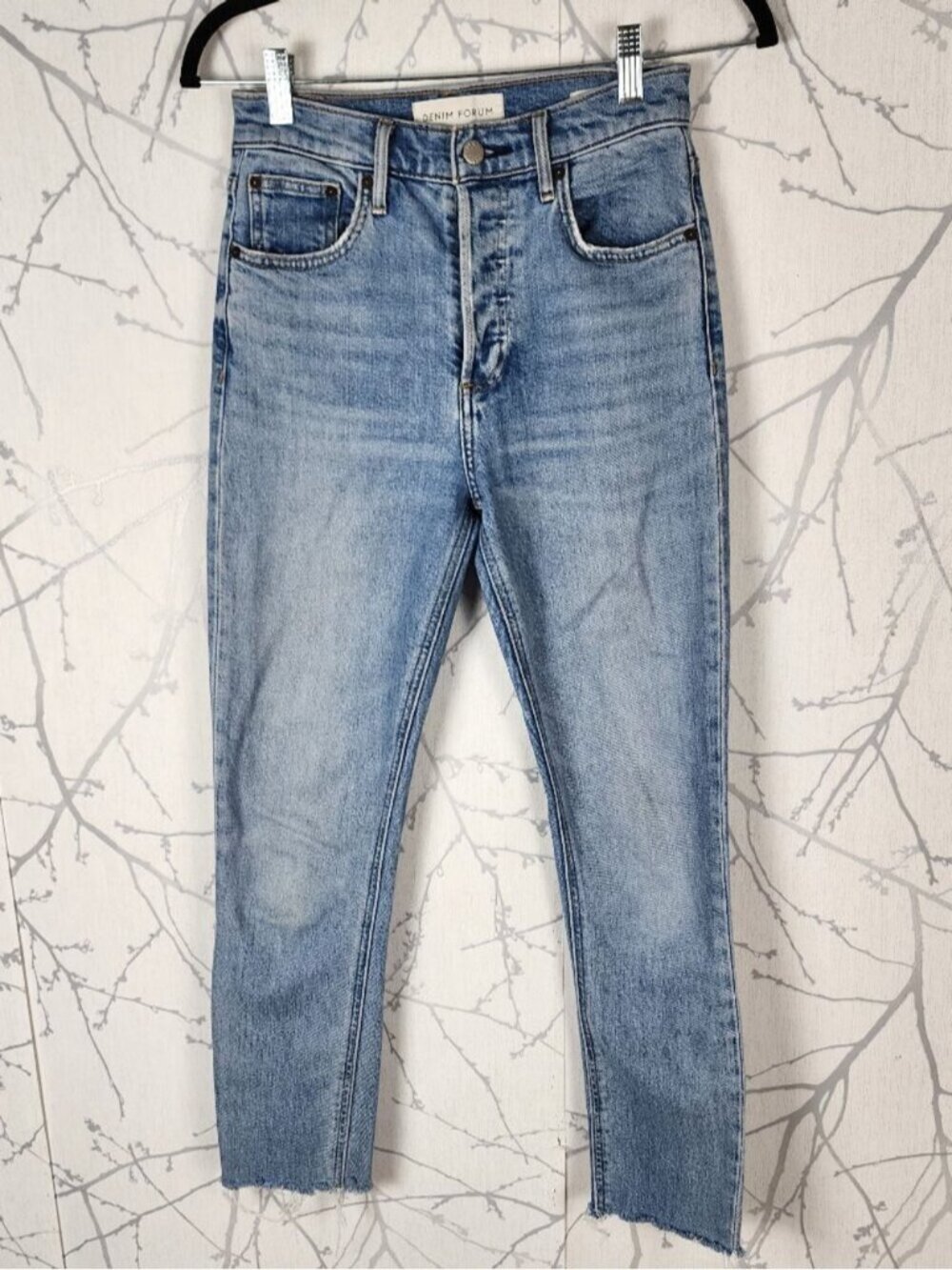 Denim Forum Light Wash Button Fly Yoko High Rise Slim Jeans